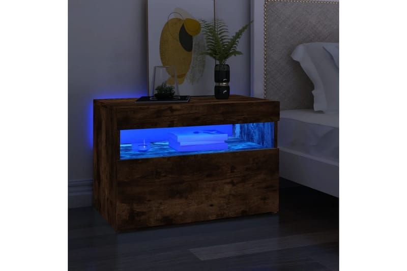 beBasic TV-benker 2 stk med LED-lys røkt eik 60x35x40 cm - Brun - Møbler - Mediamøbel & tv møbel - TV-benk & mediabenk