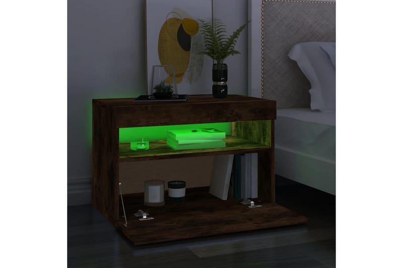 beBasic TV-benker 2 stk med LED-lys røkt eik 60x35x40 cm - Brun - Møbler - Mediamøbel & tv møbel - TV-benk & mediabenk