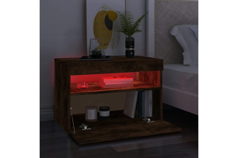 beBasic TV-benker 2 stk med LED-lys røkt eik 60x35x40 cm - Brun - Møbler - Mediamøbel & tv møbel - TV-benk & mediabenk