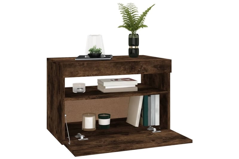 beBasic TV-benker 2 stk med LED-lys røkt eik 60x35x40 cm - Brun - Møbler - Mediamøbel & tv møbel - TV-benk & mediabenk
