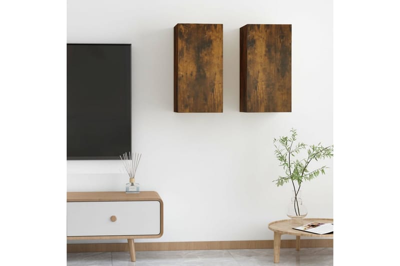 beBasic TV-benker 2 stk røkt eik 30,5x30x60 cm konstruert tre - Brun - Møbler - Mediamøbel & tv møbel - TV-benk & mediabenk