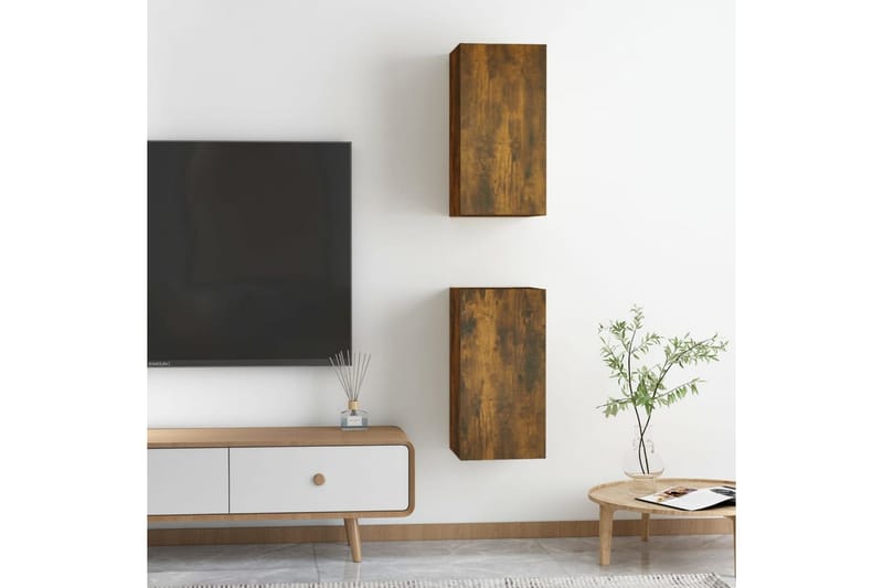 beBasic TV-benker 2 stk røkt eik 30,5x30x60 cm konstruert tre - Brun - Møbler - Mediamøbel & tv møbel - TV-benk & mediabenk