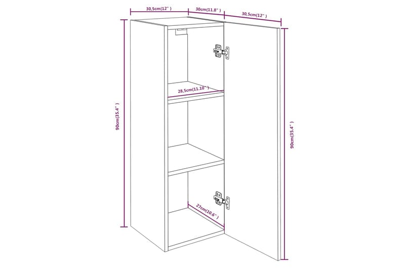beBasic TV-benker 2 stk røkt eik 30,5x30x90 cm konstruert tre - Brun - Møbler - Mediamøbel & tv møbel - TV-benk & mediabenk
