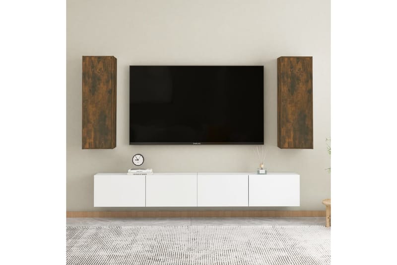 beBasic TV-benker 2 stk røkt eik 30,5x30x90 cm konstruert tre - Brun - Møbler - Mediamøbel & tv møbel - TV-benk & mediabenk