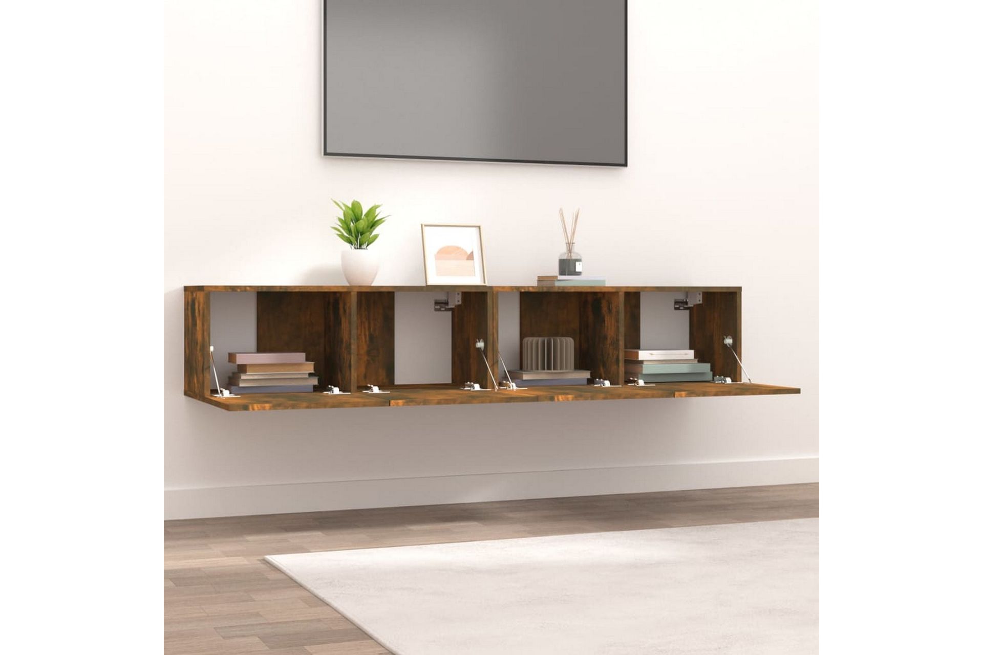 beBasic TV-benker 2 stk røkt eik 80x30x30 cm konstruert tre - Brun - Møbler - Mediamøbel & tv møbel - TV-benk & mediabenk