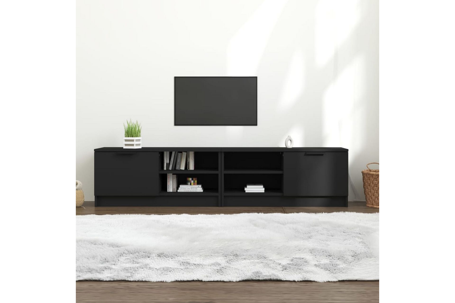 beBasic TV-benker 2 stk svart 80x35x36,5 cm konstruert tre - Svart - Møbler - Mediamøbel & tv møbel - TV-benk & mediabenk