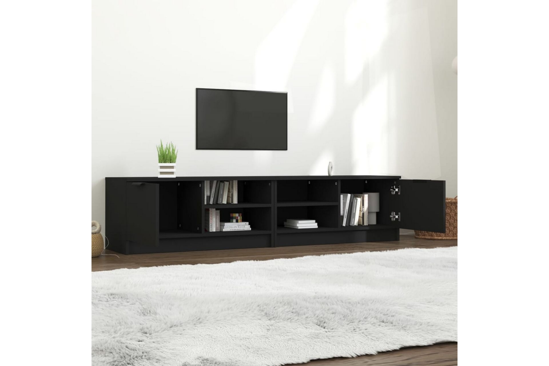 beBasic TV-benker 2 stk svart 80x35x36,5 cm konstruert tre - Svart - Møbler - Mediamøbel & tv møbel - TV-benk & mediabenk