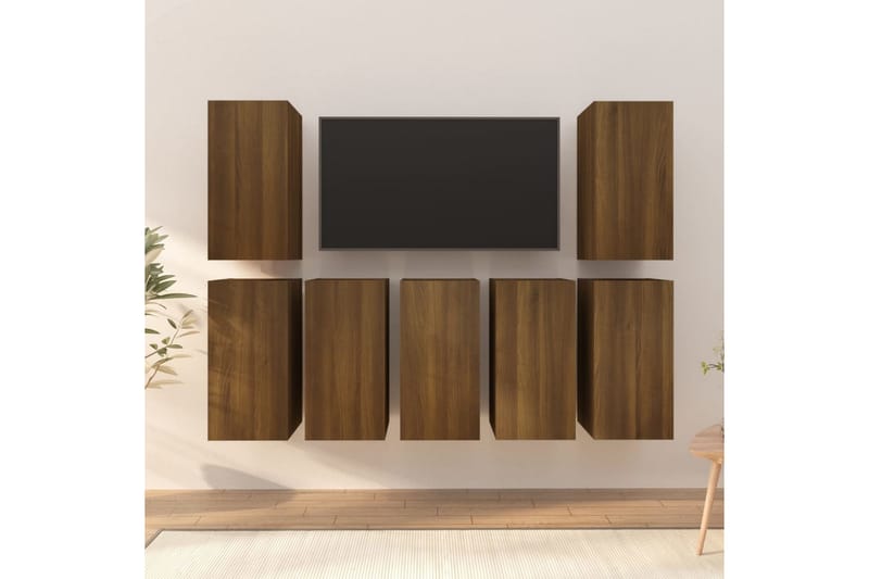 beBasic TV-benker 7 stk brun eik 30,5x30x60 cm konstruert tre - Brun - TV-benk & mediabenk