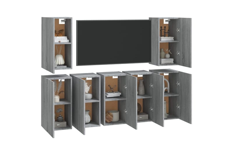 beBasic TV-benker 7 stk grå sonoma 30,5x30x60 cm konstruert tre - GrÃ¥ - TV-benk & mediabenk