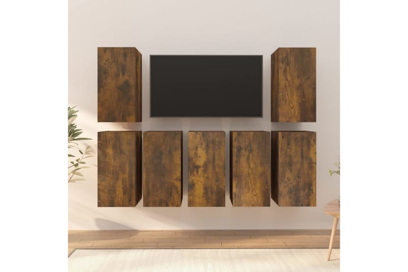 beBasic TV-benker 7 stk røkt eik 30,5x30x60 cm konstruert tre - Brun - TV-benk & mediabenk