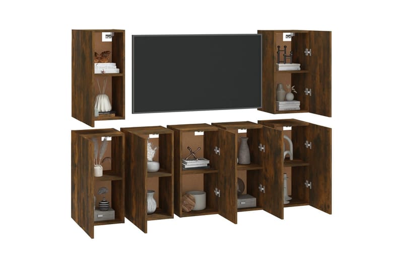 beBasic TV-benker 7 stk røkt eik 30,5x30x60 cm konstruert tre - Brun - Møbler - Mediamøbel & tv møbel - TV-benk & mediabenk