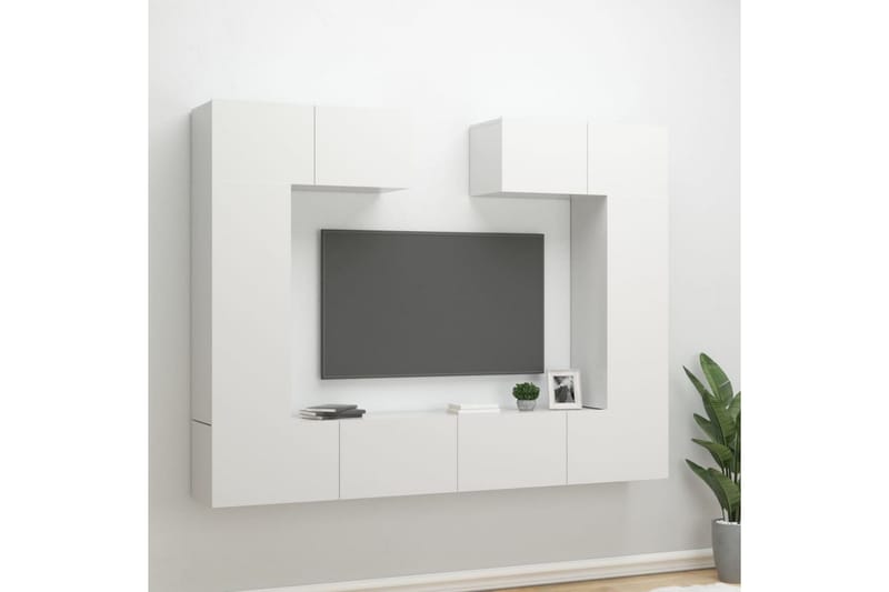 beBasic TV-benksett 6 deler høyglans hvit konstruert tre - Hvit - TV-benk & mediabenk