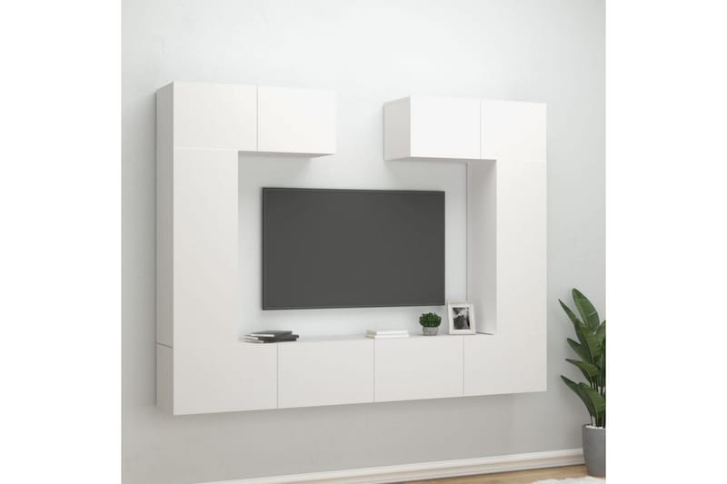 beBasic TV-benksett 6 deler hvit konstruert tre - Hvit - Møbler - Mediamøbel & tv møbel - TV-benk & mediabenk