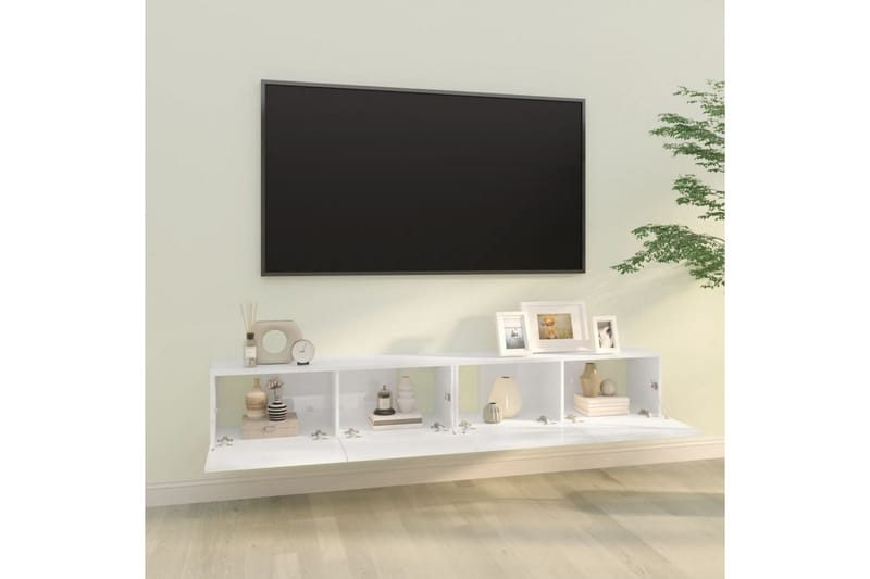 beBasic Vegg TV-benker 2 stk høyglans hvit 100x30x30 cm konstruert tre - Hvit - TV-benk & mediabenk