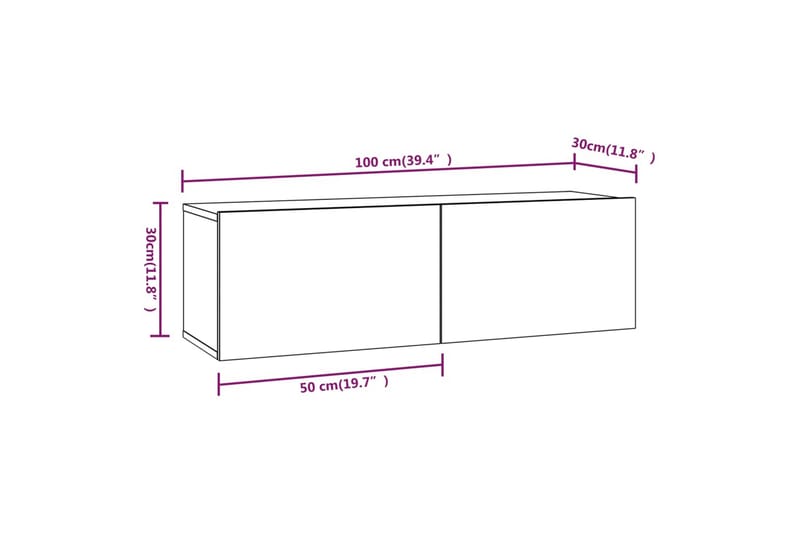 beBasic Vegghengte TV-benker 2 stk betonggrå 100x30x30cm konstruert tre - GrÃ¥ - TV-benk & mediabenk