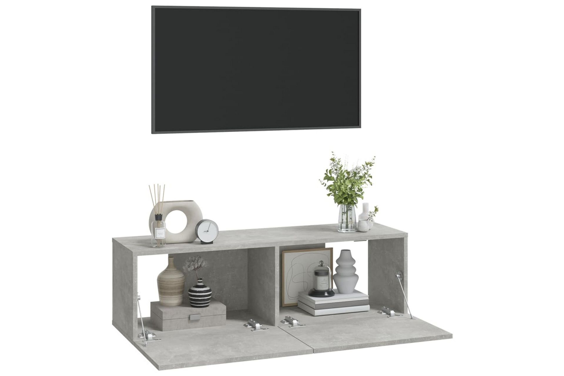 beBasic Vegghengte TV-benker 2 stk betonggrå 100x30x30cm konstruert tre - GrÃ¥ - Møbler - Mediamøbel & tv møbel - TV-benk & mediabenk