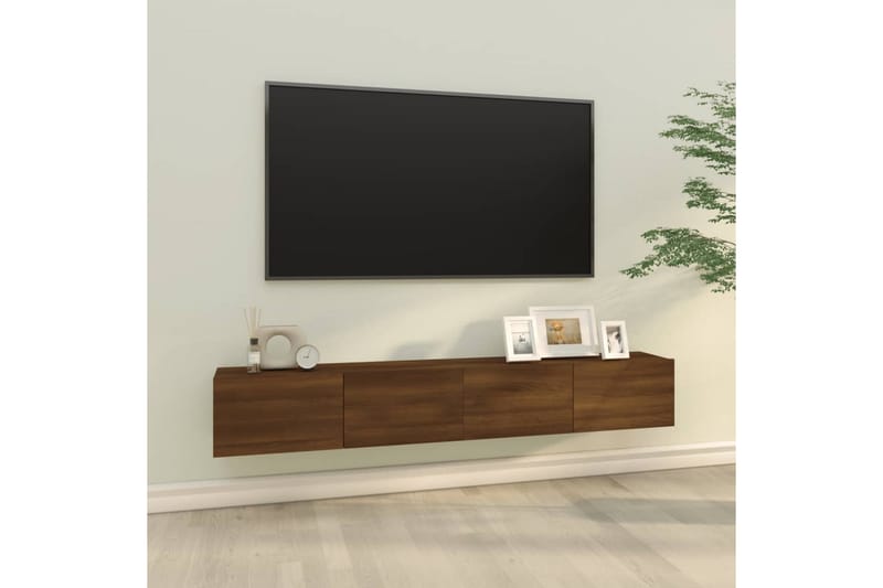 beBasic Vegghengte TV-benker 2 stk brun eik 100x30x30 cm konstruert tre - Brun - TV-benk & mediabenk