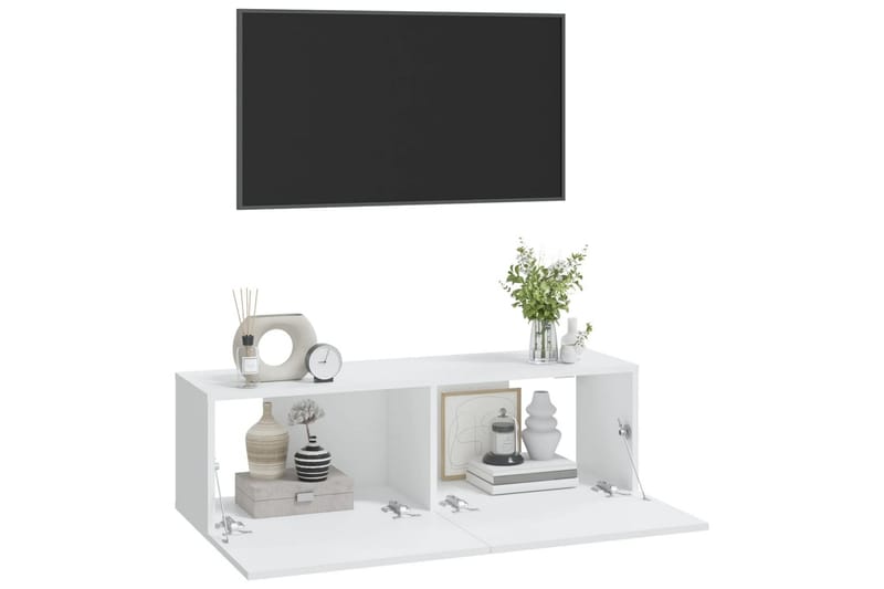 beBasic Vegghengte TV-benker 2 stk hvit 100x30x30 cm konstruert tre - Hvit - TV-benk & mediabenk