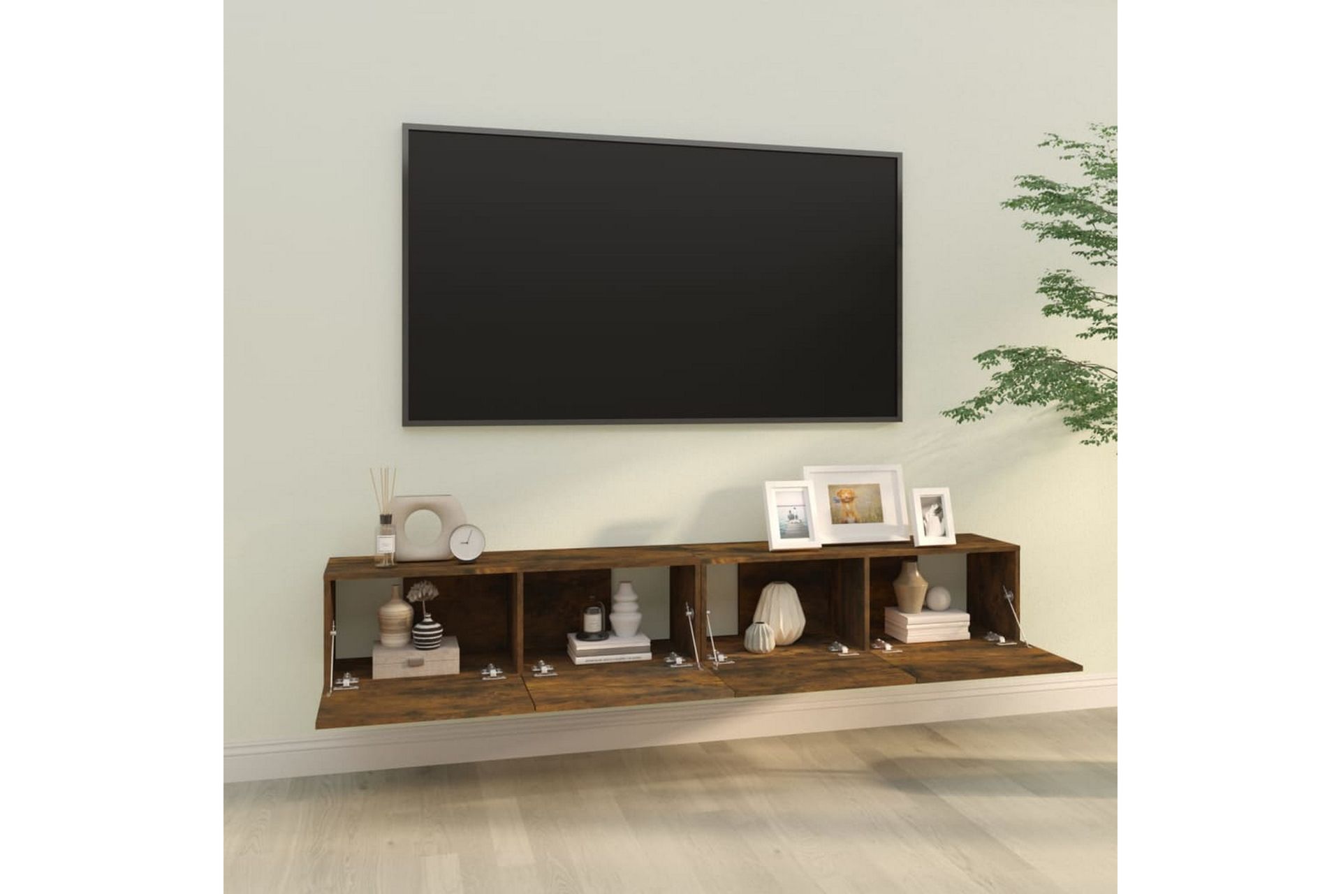 beBasic Vegghengte TV-benker 2 stk røkt eik 100x30x30 cm konstruert tre - Brun - Møbler - Mediamøbel & tv møbel - TV-benk & mediabenk