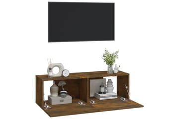 beBasic Vegghengte TV-benker 2 stk røkt eik 100x30x30 cm konstruert tre - Brun - Møbler - Mediamøbel & tv møbel - TV-benk & mediabenk