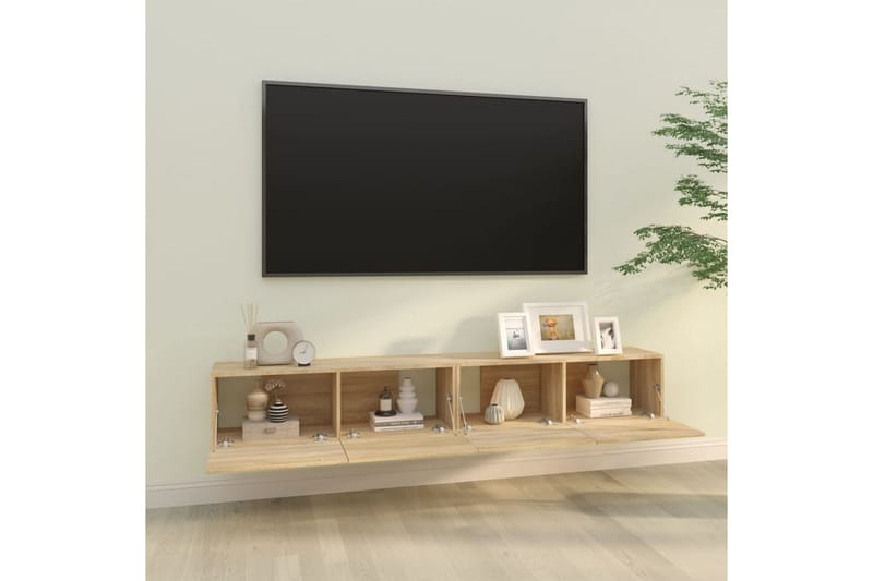 beBasic Vegghengte TV-benker 2 stk sonoma 100x30x30 cm konstruert tre - Brun - TV-benk & mediabenk