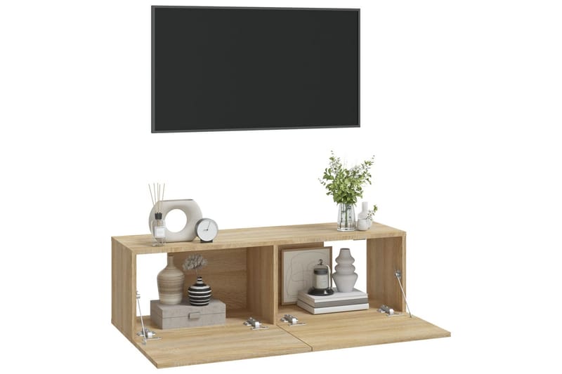 beBasic Vegghengte TV-benker 2 stk sonoma 100x30x30 cm konstruert tre - Brun - TV-benk & mediabenk