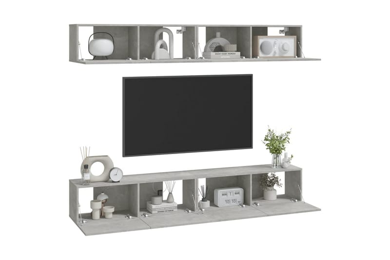 beBasic Vegghengte TV-benker 4 stk betonggrå 100x30x30 cm - GrÃ¥ - Møbler - Mediamøbel & tv møbel - TV-benk & mediabenk