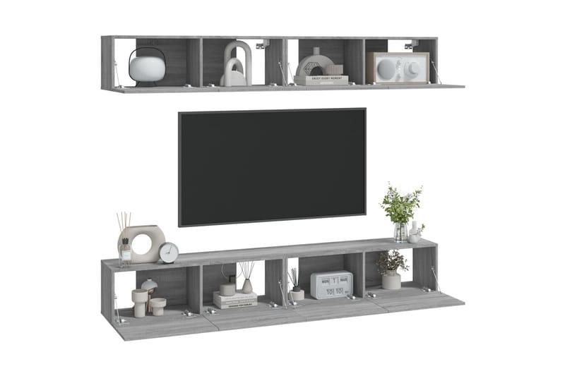 beBasic Vegghengte TV-benker 4 stk grå sonoma 100x30x30 cm - GrÃ¥ - Møbler - Mediamøbel & tv møbel - TV-benk & mediabenk