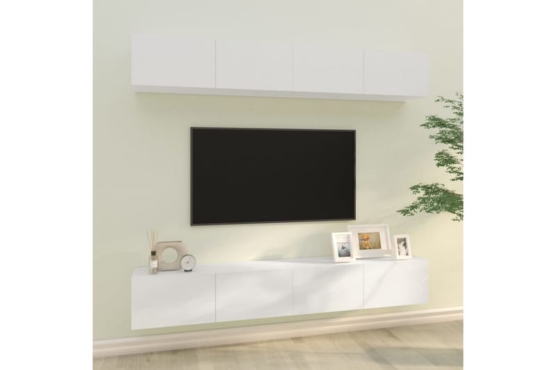 beBasic Vegghengte TV-benker 4 stk høyglans hvit 100x30x30 cm - Hvit - TV-benk & mediabenk