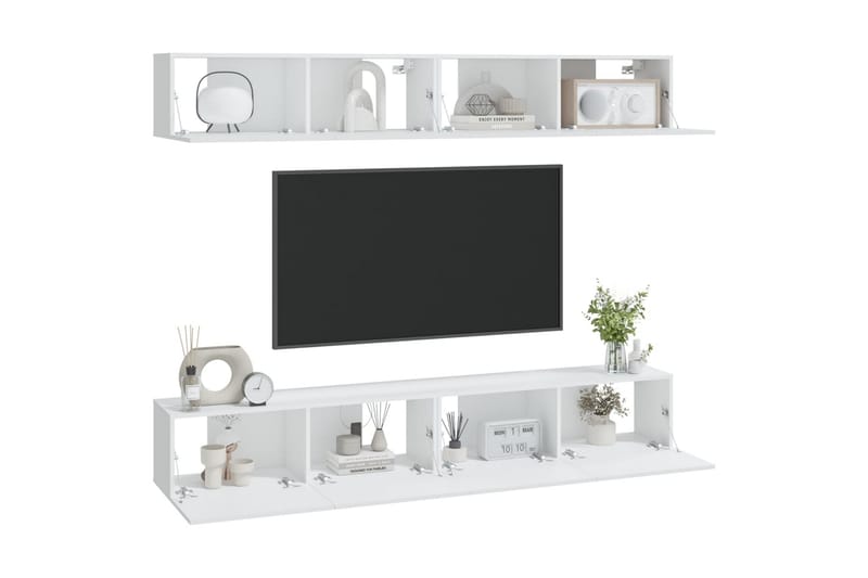 beBasic Vegghengte TV-benker 4 stk hvit 100x30x30 cm - Hvit - Møbler - Mediamøbel & tv møbel - TV-benk & mediabenk