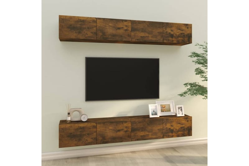 beBasic Vegghengte TV-benker 4 stk røkt eik 100x30x30 cm - Brun - Møbler - Mediamøbel & tv møbel - TV-benk & mediabenk