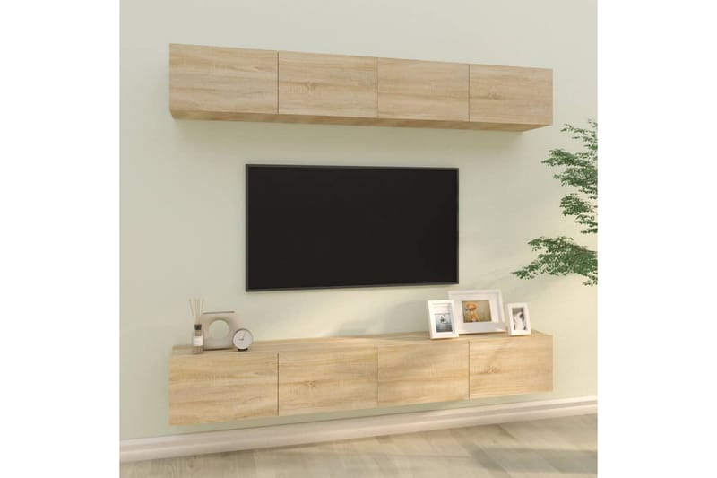 beBasic Vegghengte TV-benker 4 stk sonoma eik 100x30x30 cm - Brun - TV-benk & mediabenk