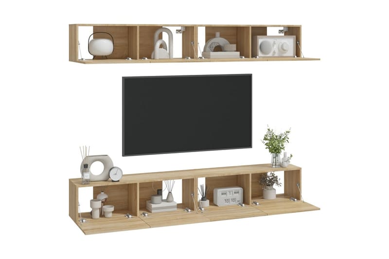 beBasic Vegghengte TV-benker 4 stk sonoma eik 100x30x30 cm - Brun - Møbler - Mediamøbel & tv møbel - TV-benk & mediabenk