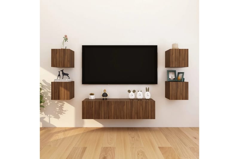 beBasic Vegghengte TV-benker 8 stk brun eik 30,5x30x30 cm - Brun - TV-benk & mediabenk