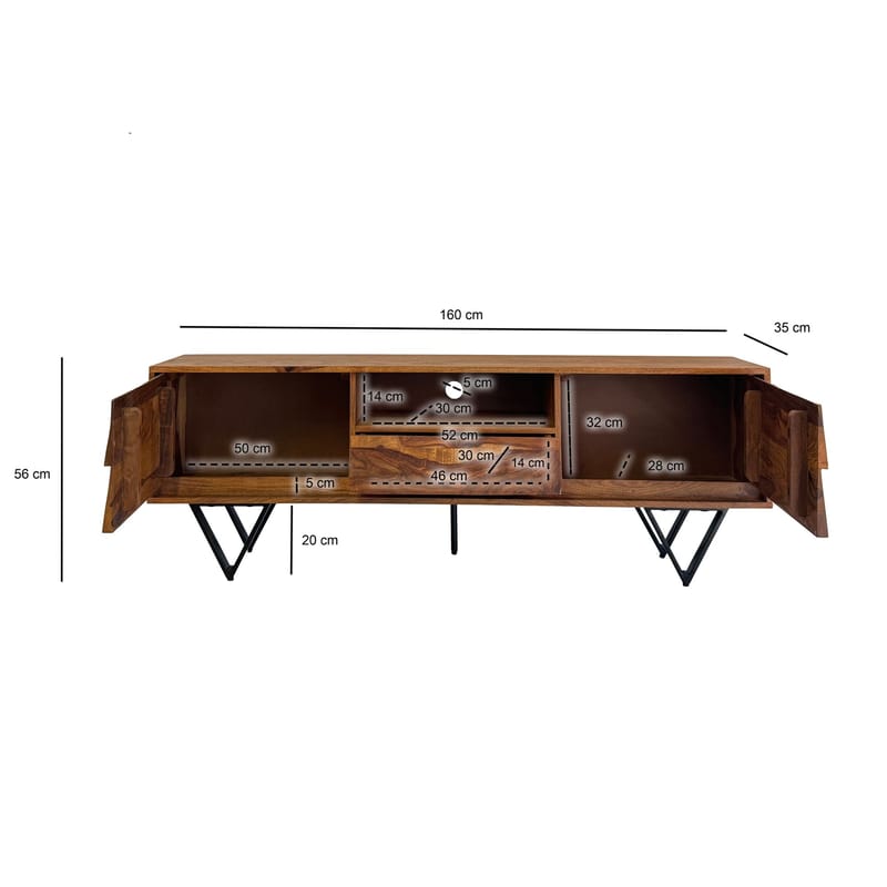 Belano TV-benk 160 cm industriell stil - Varm brun med svarte ben - Møbler - Mediamøbel & tv møbel - TV-benk & mediabenk