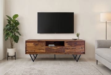 Belano TV-benk 160 cm industriell stil - Varm brun med svarte ben - Møbler - Mediamøbel & tv møbel - TV-benk & mediabenk