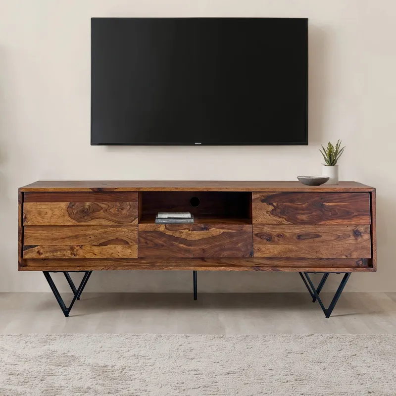 Belano TV-benk 160 cm industriell stil - Varm brun med svarte ben - Møbler - Mediamøbel & tv møbel - TV-benk & mediabenk