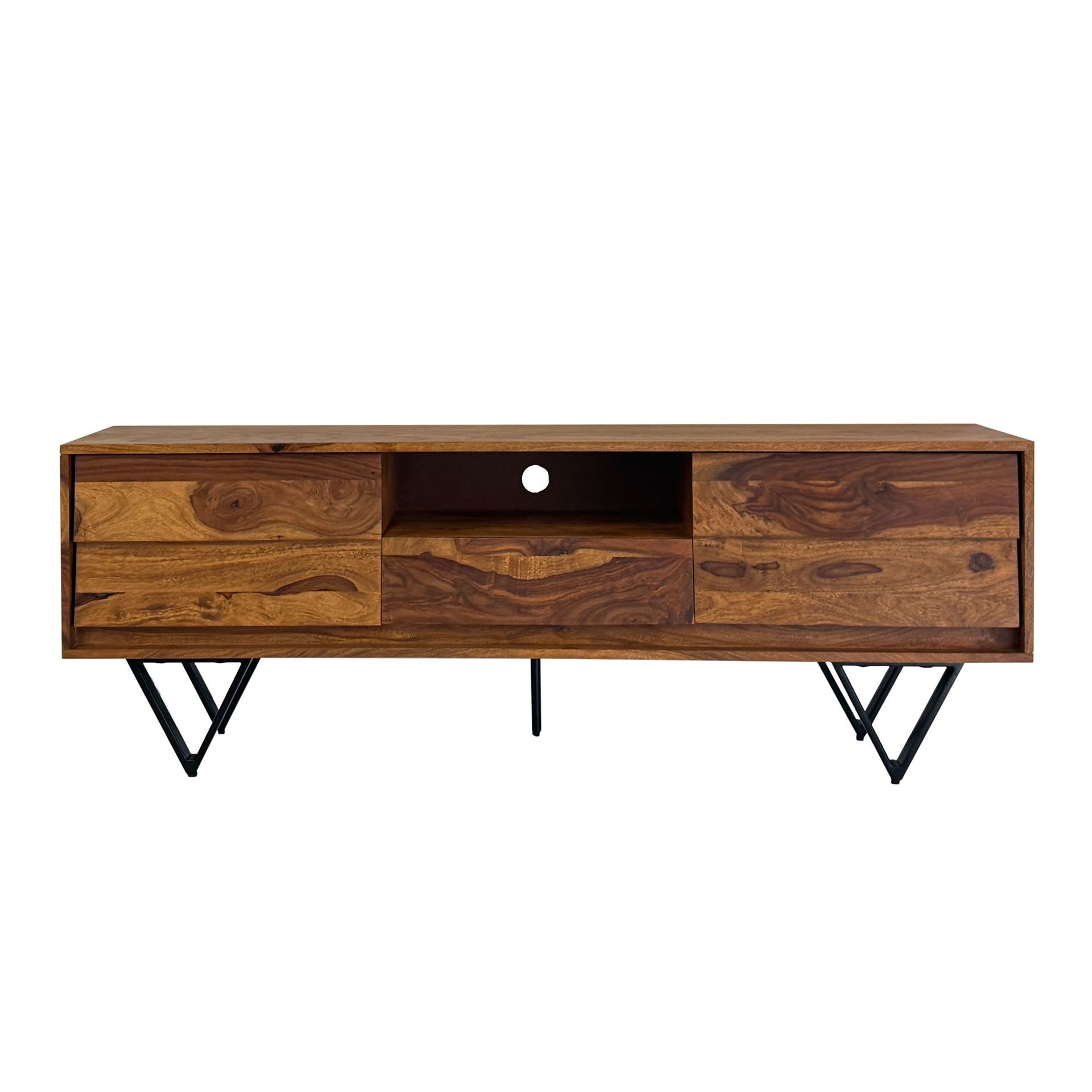 Belano TV-benk 160 cm industriell stil - Varm brun med svarte ben