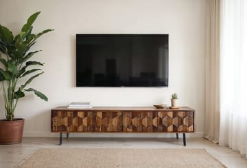 Belara TV-benk 160 cm 3D-mønster - Varm lysebrun med flerfargede fronter og svarte ben - Møbler - Mediamøbel & tv møbel - TV-benk & mediabenk