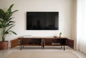Belara TV-benk 160 cm 3D-mønster - Varm lysebrun med flerfargede fronter og svarte ben - Møbler - Mediamøbel & tv møbel - TV-benk & mediabenk