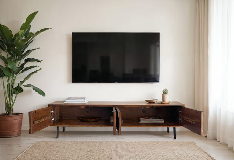 Belara TV-benk 160 cm 3D-mønster - Varm lysebrun med flerfargede fronter og svarte ben - Møbler - Mediamøbel & tv møbel - TV-benk & mediabenk