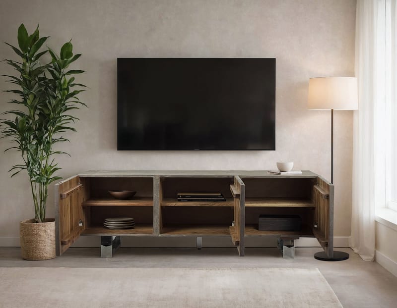 Belela TV-benk 160 cm - røykgrå og krom - Møbler - Mediamøbel & tv møbel - TV-benk & mediabenk