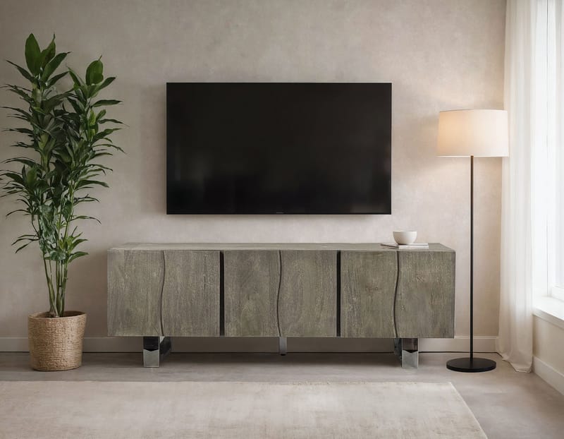Belela TV-benk 160 cm - røykgrå og krom - Møbler - Mediamøbel & tv møbel - TV-benk & mediabenk