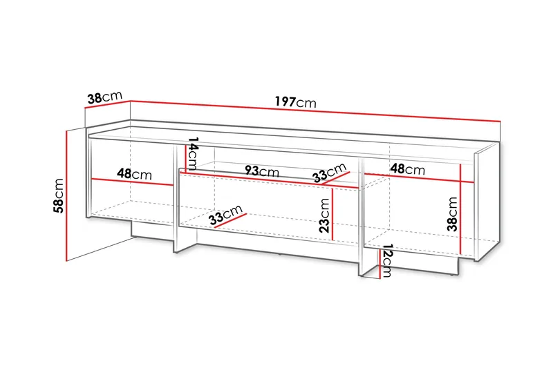 Bellia Tv-Skap 197x38 cm - Brun - Møbler - Mediamøbel & tv møbel - TV-skap