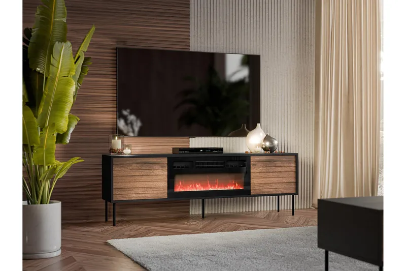 Belonger TV-benk 180 cm - Svart/Valnøtt - Møbler - Mediamøbel & tv møbel - TV-benk & mediabenk