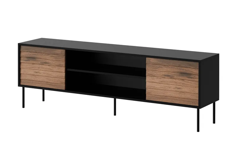 Belonger TV-benk 180 cm, Svart/Valnøtt