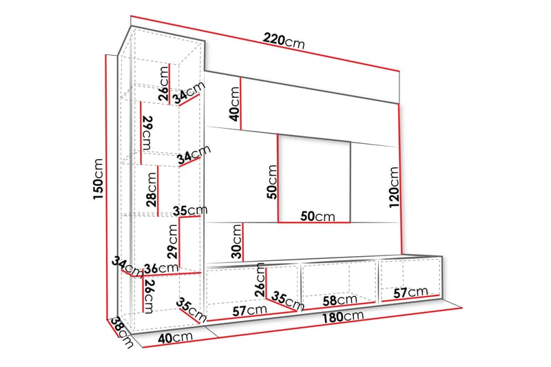 Bernice Tv-Skap 220x38 cm - Svart - Møbler - Mediamøbel & tv møbel - TV-skap