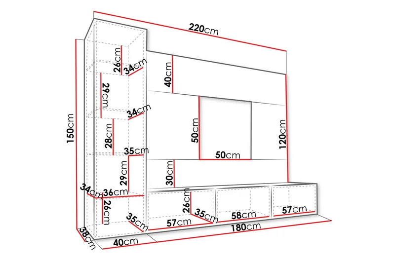Bernice Tv-Skap 220x38 cm - Svart - Møbler - Mediamøbel & tv møbel - TV-møbelsett