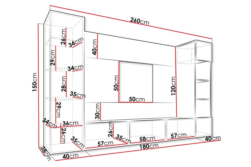 Bernice Tv-Skap 260x38 cm - Hvit - Møbler - Mediamøbel & tv møbel - TV-møbelsett