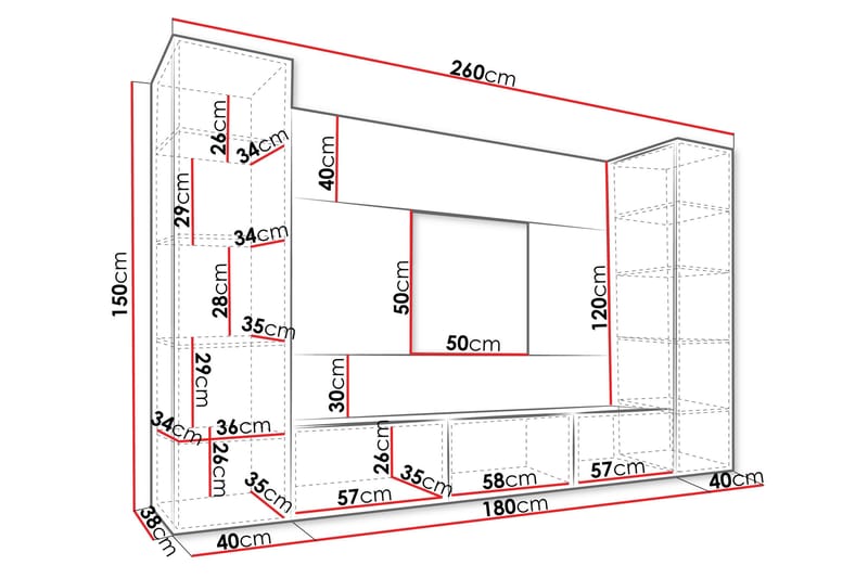 Bernice Tv-Skap 260x38 cm - Svart - Møbler - Mediamøbel & tv møbel - TV-møbelsett